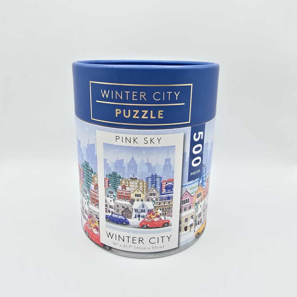 Pink Sky Winter City Puzzle, 500 Pcs, NIB, Sealed, 16"x21.7"